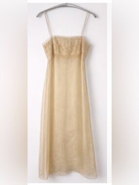 Zara Sheer Slip Midi Dress Small Beige Minimalist Spaghetti Strap Layering